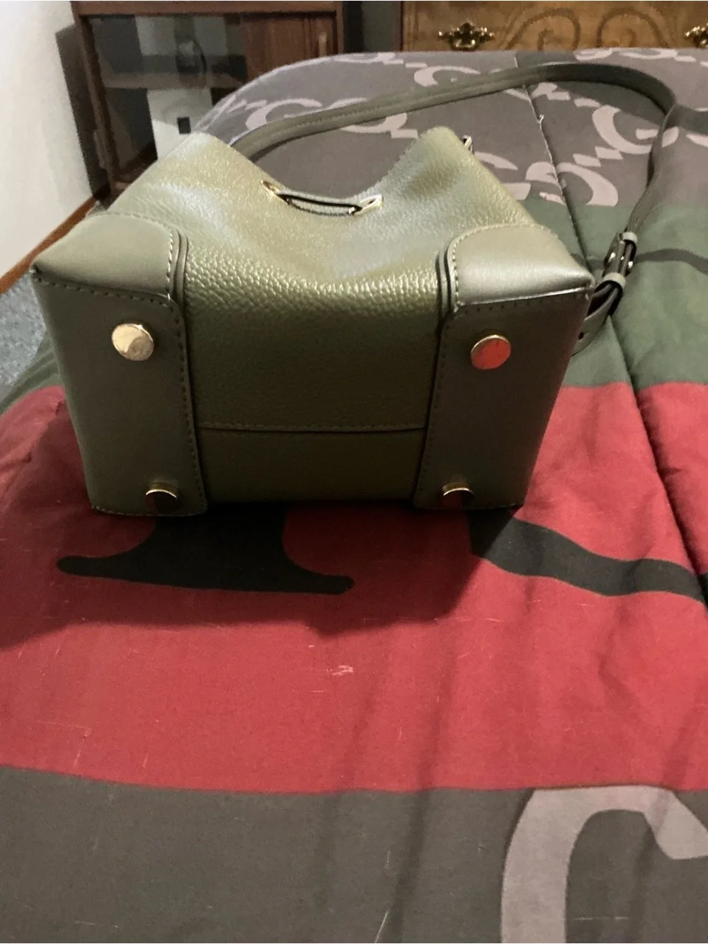 Michael Kors Olive Green Drawstring Bucket Crossbody Bag with Gold Hardware